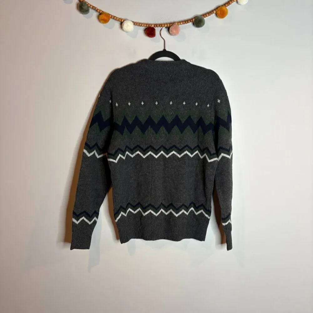 NWT Barbour Men's Regis Fair Isle Crew Sweater Charcoal 100% Wool